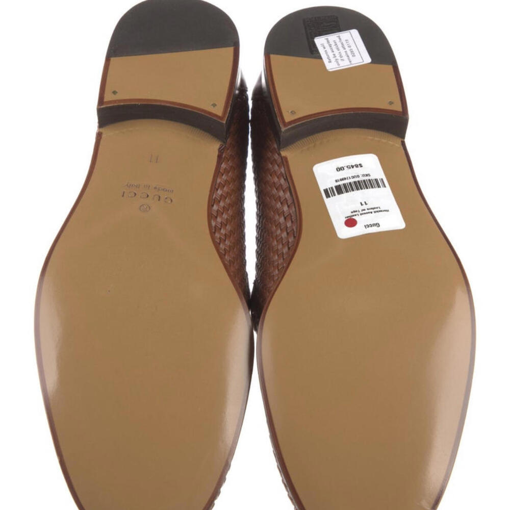 NWT Men's Brown Woven Leather Loafers with Gold Tone Bit Detail US 11 - Picture 5 of 6